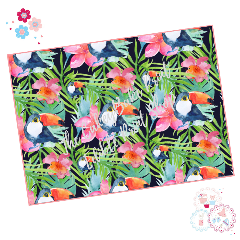 Tropical Watercolour  A4 Edible Printed Sheet - Design 3 - Tropical Toucan 