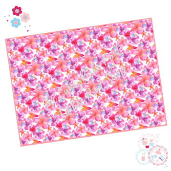 Tropical Watercolour  A4 Edible Printed Sheet - Design 4 - Pink and purple tropical flowers 