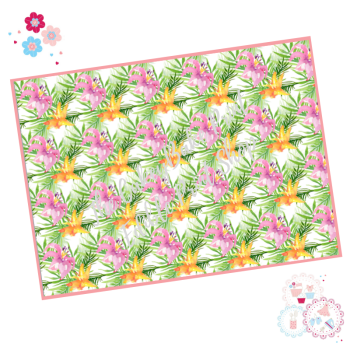Tropical Watercolour  A4 Edible Printed Sheet - Design 7 - watercolour tropical leaves with flowers