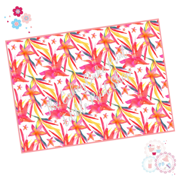 Tropical Watercolour  A4 Edible Printed Sheet - Design 9 - tropical flowers orange pink and red