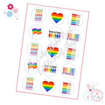 Pride Cupcake Toppers - rainbow hearts with pride slogans