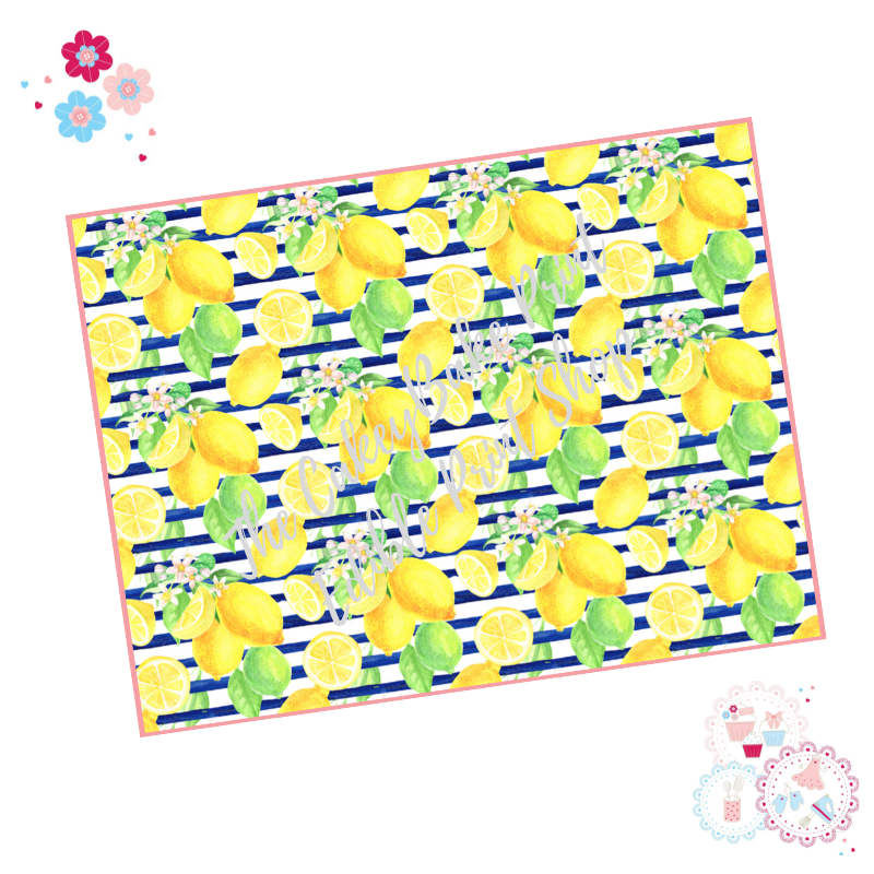 Lemon Design  A4 Edible Printed Sheet - Design 1 - Lemons with blue stripes