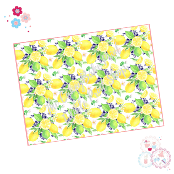 Lemon Design  A4 Edible Printed Sheet - Design 3 - Lemon bunches with blue tiles