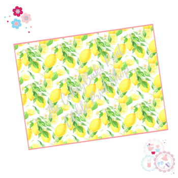 Lemon Design  A4 Edible Printed Sheet - Design 4 - Lemon bunches with leaves