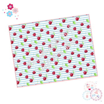 Cherry  A4 Edible Printed Sheet - Design 2 - Cherries with blue stripes