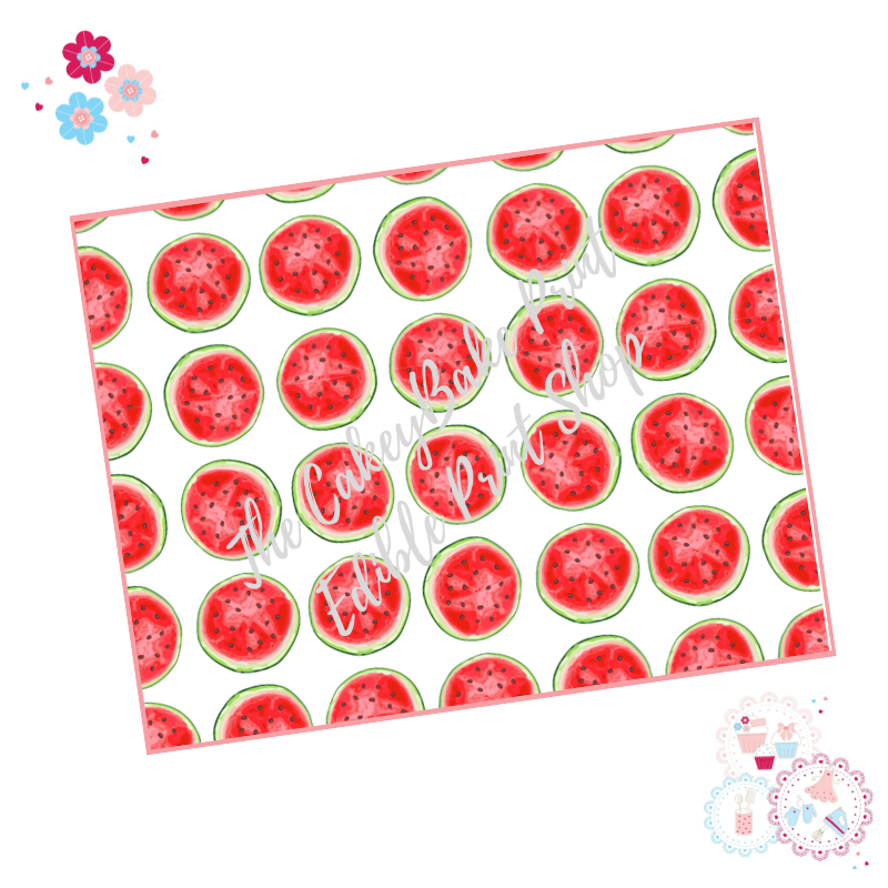 Watermelon  A4 Edible Printed Sheet - Design 3 - Half Watermelon slices wit
