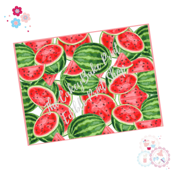 Watermelon  A4 Edible Printed Sheet - Design 4 - Watermelon whole and sliced with white background