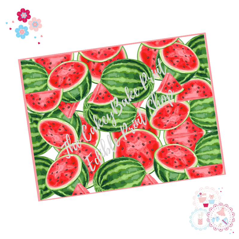Watermelon  A4 Edible Printed Sheet - Design 4 - Watermelon whole and slice