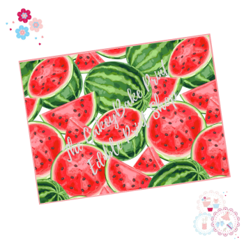 Watermelon  A4 Edible Printed Sheet - Design 5 - Large Watermelon whole and sliced with white background