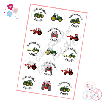 Edible Cupcake Toppers x 15 - Tractor Themed Cupcake Toppers