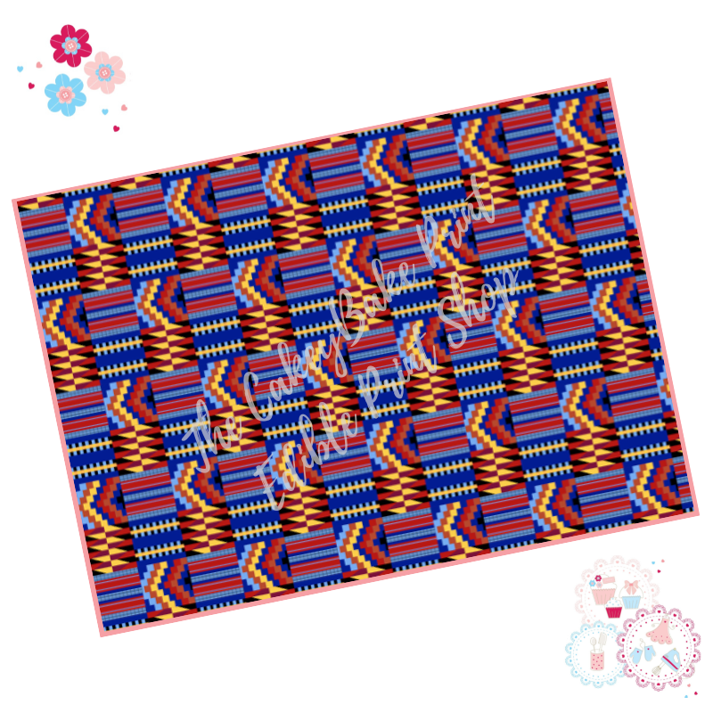 Kente Cloth Pattern Edible Printed Sheet - Design 3 -Blue/Red