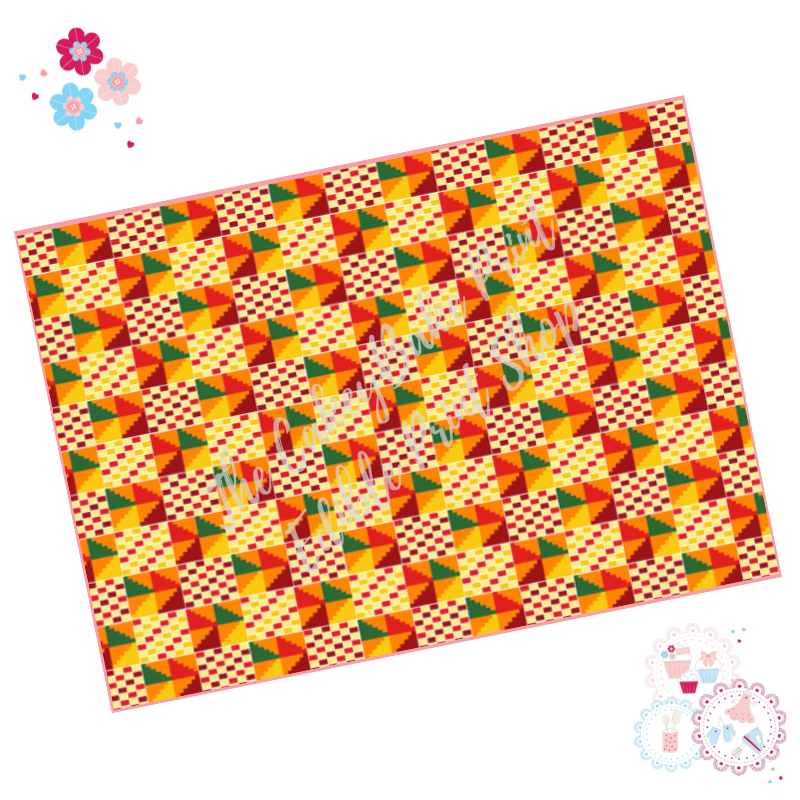 Kente Cloth Pattern Edible Printed Sheet - Design 7 - Yellow / Orange / Red