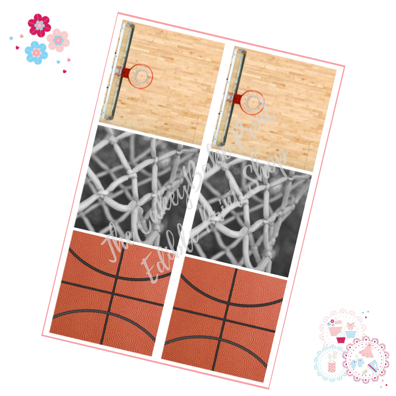 Sport Themed patchwork x 6 A4 Edible Printed Sheet - Basketball theme