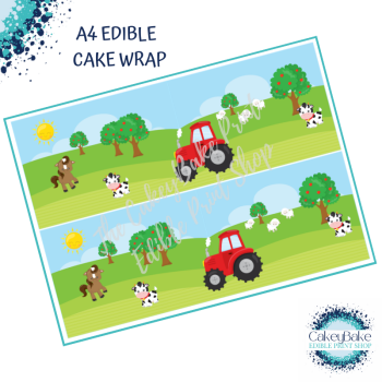 Edible Icing Sheet - Farmyard tractor cake wrap