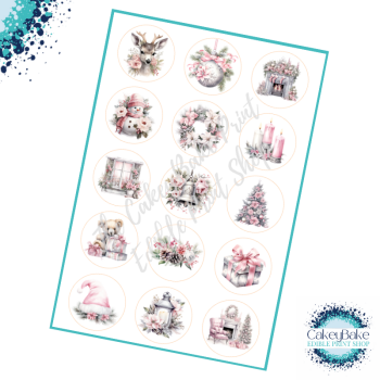 Edible Cupcake Toppers x 15 - Pretty Pastel Pink Christmas designs