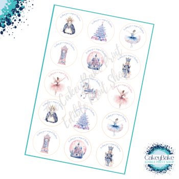 Edible Cupcake Toppers x 15 - Christmas Nutcracker themed Cupcake Toppers with a delicate blue and pink theme