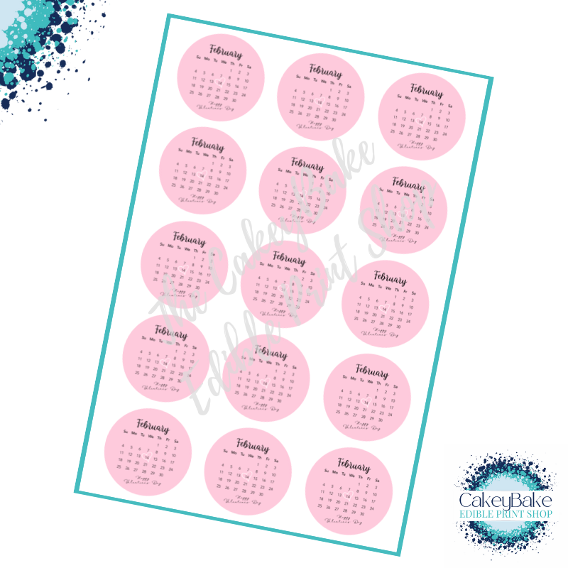 Valentines Cupcake Toppers - Pink Calendar Date Theme