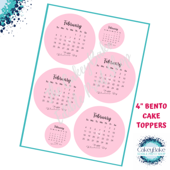 Valentines 4" Bento Cake Toppers - Pink Calendar Date Theme