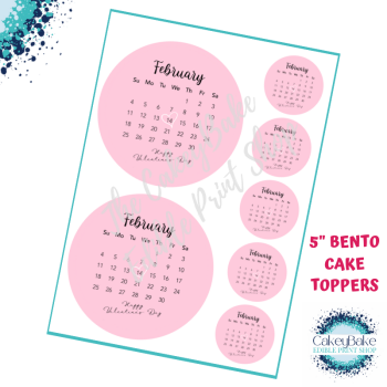 Valentines 5" Bento Cake Toppers - Pink Calendar Date Theme