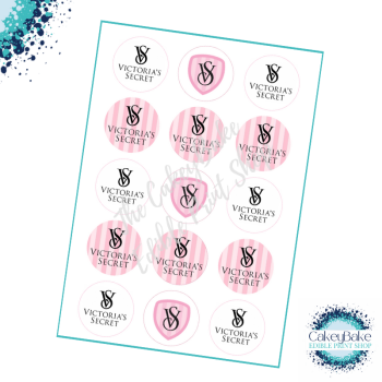 Designer Brands Cupcake Toppers - Pink VS Victorias Secret Style Cupcake Toppers x 15