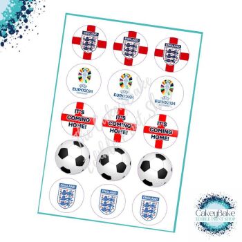 Edible Cupcake Toppers x 15 - England Euros UEFA Football Cupcake Toppers - It's Coming Home!