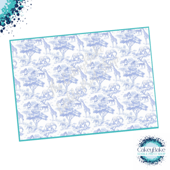 Edible Icing Sheet - Dior inspired blue toile de jouy fabric safari style Cake Wrap Sheet (portrait or landscape)