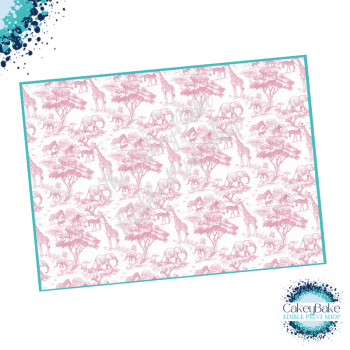 Edible Icing Sheet - Dior inspired pink toile de jouy fabric safari style Cake Wrap Sheet (portrait or landscape)