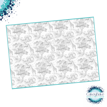 Edible Icing Sheet - Dior inspired pale grey toile de jouy fabric safari style Cake Wrap Sheet (portrait or landscape)