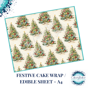 Christmas Festive Edible Cake Wrap - Christmas Tree design