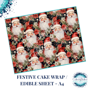 Christmas Festive Edible Cake Wrap - Santa Father Christmas design