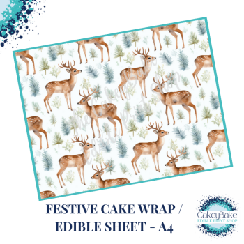 Christmas Festive Edible Cake Wrap - Blue Green Deer design