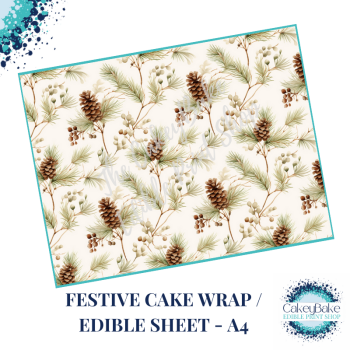 Christmas Festive Edible Cake Wrap - Winter floral sprigs design