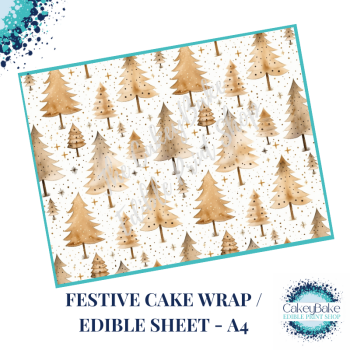 Christmas Festive Edible Cake Wrap - watercolour woodland trees design