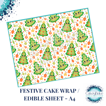 Cute Christmas Edible Cake Wrap - Cute Christmas Tree design