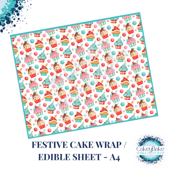 Cute Christmas Edible Cake Wrap - Cute Christmas Cupcakes design