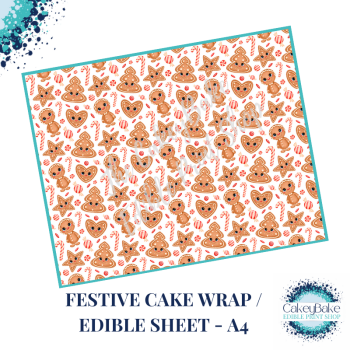 Cute Christmas Edible Cake Wrap - Cute Christmas Gingerbread biscuits design