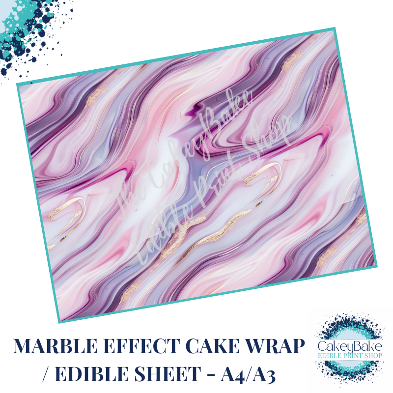 Edible Icing Sheet - Marble Pattern Pastel Purple Pink and White edible she