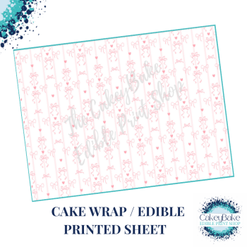 Pink Bows - Pretty Pink Bows, hearts and thin stripes Edible Printed Sheet