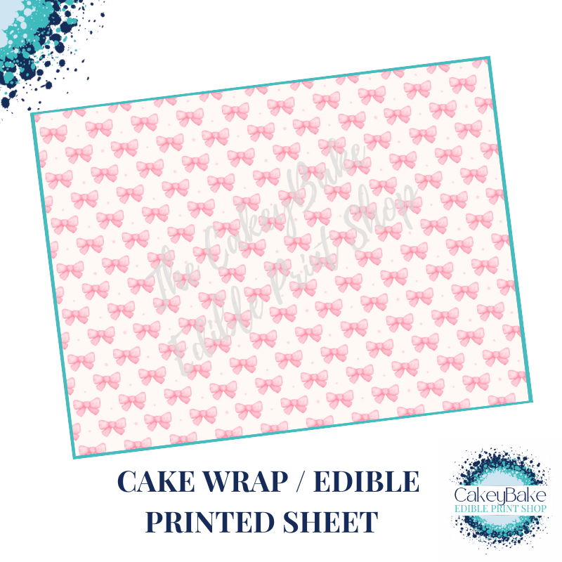 Pink Bows - Pretty Pastel Pink Bows Edible Printed Sheet