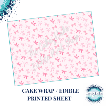 Pink Bows - Pretty Pastel Pink Bows on a pink background Edible Printed Sheet