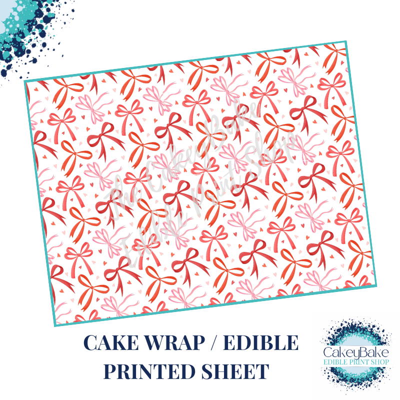 Pink Bows - Pink and Red Bows and Hearts Edible Printed Sheet