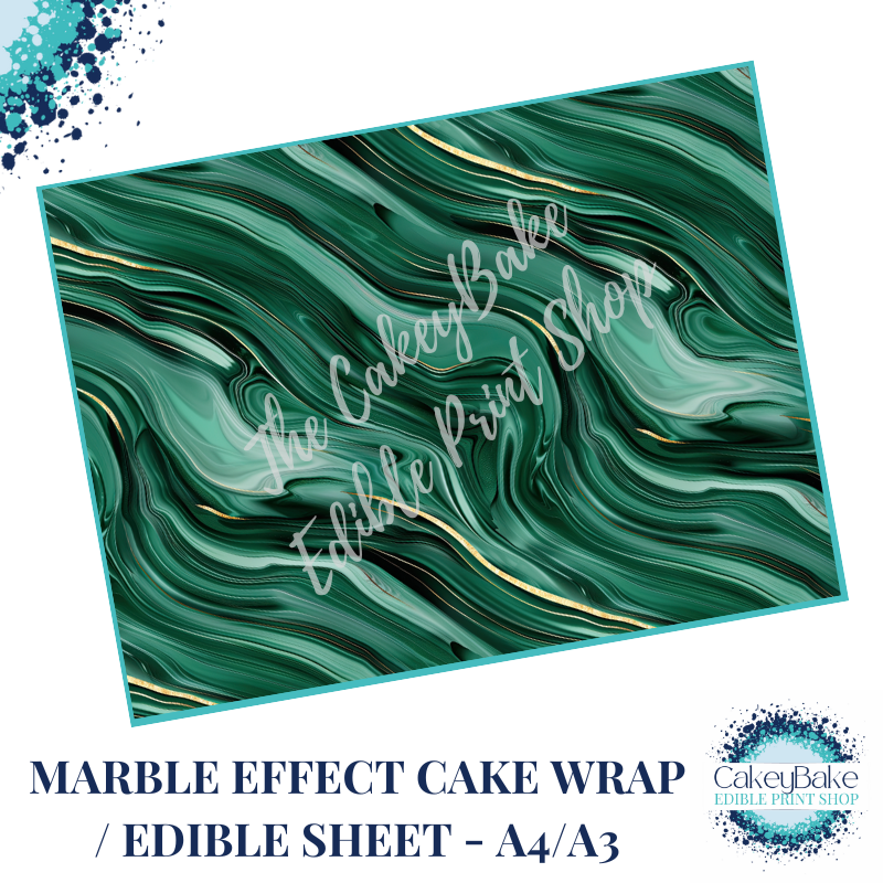 Edible Icing Sheet - Marble Pattern  Deep Green and gold edible sheet