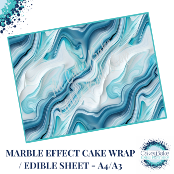 Edible Icing Sheet - Marble Pattern Teal, Blue and White edible sheet