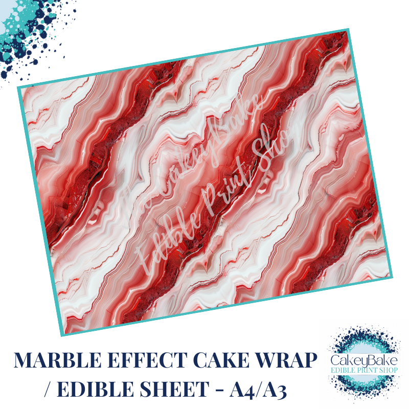 Edible Icing Sheet - Marble Pattern Red and white edible sheet / wrap