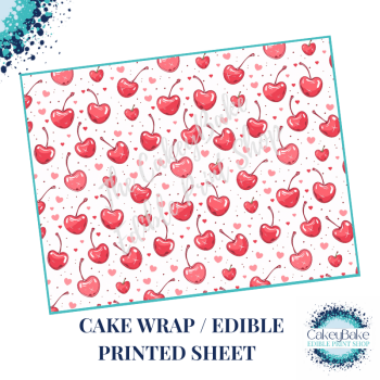 Cherry Edible Printed Sheet - Design 5 - Cute shiny cherries and hearts