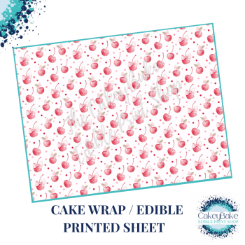 Cherry Edible Printed Sheet - Design 7 - Pink cherries, bows and polka dots