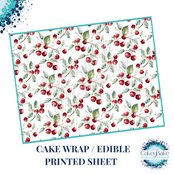 Cherry Edible Printed Sheet - Design 9 - Red Cherry with leaves watercolour style