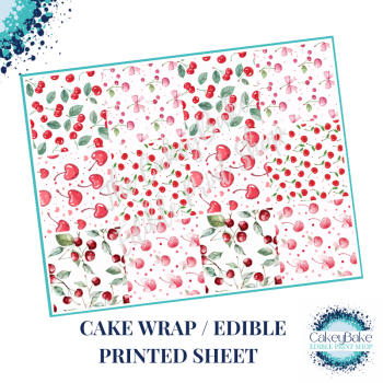 Cherry Edible Printed Sheet - Design 10 - Patchwork cherry design favourites