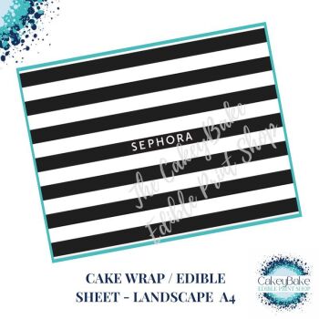 Edible Icing Sheet - Black & White Sephora Stripes Designer Style Logo Cake Wrap Sheet (portrait or landscape)