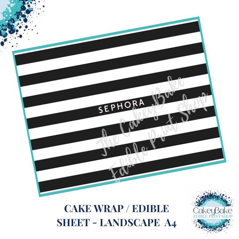 Edible Icing Sheet - Black & White Sephora Stripes Designer Style Logo Cake